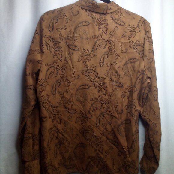 White Stag Shirt M Women Button Up Long Sleeve Suede Paisley Print Brown - Picture 5 of 16
